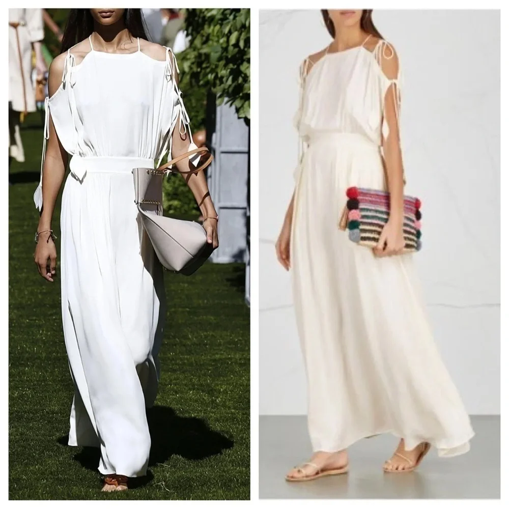 NWT Tory Burch Evalene Cream Bare Shoulder Maxi Dress New Ivory Sz 2